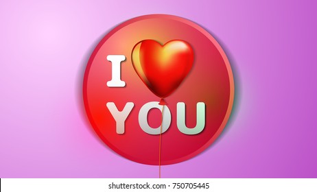 Vector image with a stylized inscription "I love you" and a balloon in the form of a heart