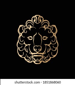 Imagen vectorial de una estilizada cabeza de león. Dibujo vectorial para logotipo e ilustraciones.