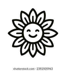 A vector image of a stylized sun with smiling faces, sharpened open pellets, a wycon in a black outline on a white background