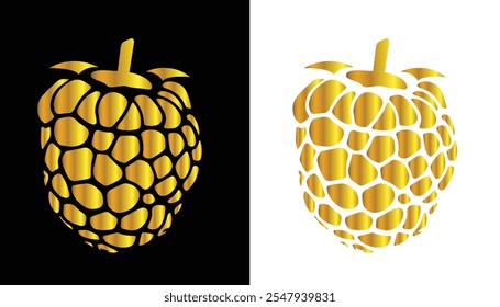 Vector Imagen de una planta de manzana azucarada con subgrupos y hojas con una hermosa textura dorada sobre un fondo blanco y negro