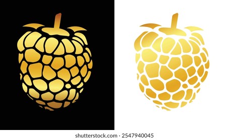 Vector Imagen de una planta de manzana azucarada con subgrupos y hojas con una hermosa textura dorada sobre un fondo blanco y negro