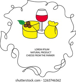 Vector image is suitable for cheese makers and cheese shops.The logo shows cheese of different shapes, which is combined with wine.The cheese is handmade.