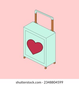 Vector image of a suitcase in cartoon style with a pattern of heart