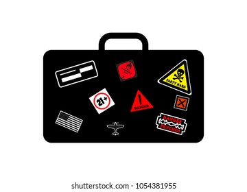 vector image suitcase with stickers isolated