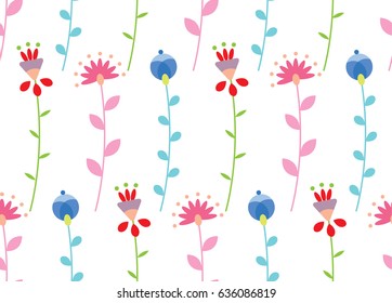 Vector image. Summer bright cheerful pattern of flowers. White background.