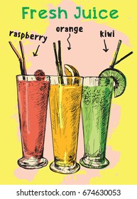 Vector image of summer cocktail, fresh juice.
