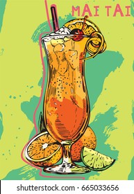 Vector image of summer cocktail Mai Tai
