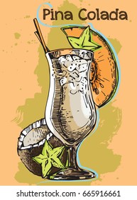 Vector image of summer cocktail Pina Colada