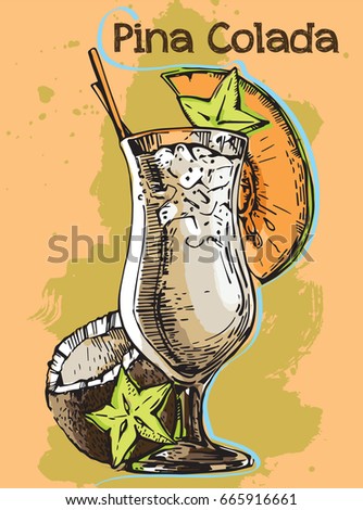 Vector image of summer cocktail Pina Colada