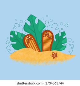 Vector image of a summer flip flops in the sand