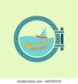 A vector image of the summer sea from the hold of the yacht. Icon symbolizing the sea, summer vacation.