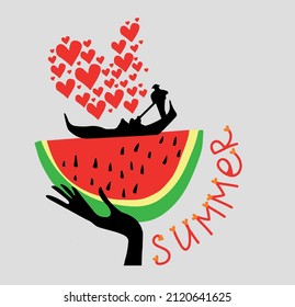 vector image summer watermelon boat hand heart
