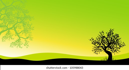 vector image, the sun peeps through the trees