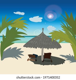 vector image of sun, tropics, palm trees, sun and sea