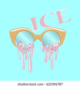 Vector image of sunglasses. ice cream. Sticker, print, design