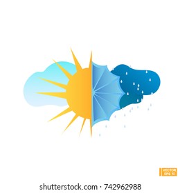 Vector image. Sunny and cloudy weather icon. The sun and the umbrella.
