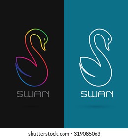 Vector image of an swan design on black background and blue background, Logo, Symbol