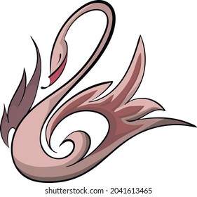 Vector image of a swan. A gently pink bird on a white background. Stylized and abstracted figure of a swan.