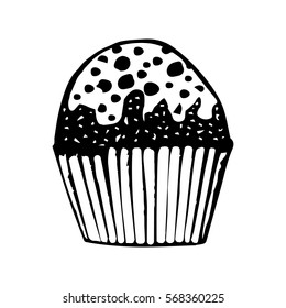 Vector image of sweet cupcake in the style of the sketch. Hand sketched template for business card, poster, banner, print.