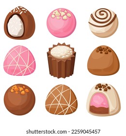 Vector image of sweets. Delicious chocolate sweets. The concept of the holiday, Valentine's day, March 8, birthday. Delicious and cute balloons