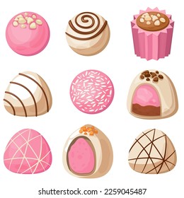 Vector image of sweets. Delicious chocolate sweets. The concept of the holiday, Valentine's day, March 8, birthday. Delicious and cute balloons