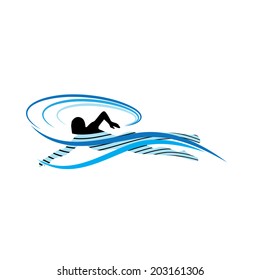 Vector Image of a Swimmer in Stylized Waves