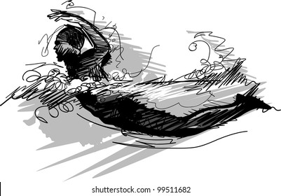 Vector Image of a Swimmer Swimming Sketch Silhouette