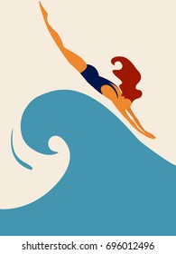 Vector image of a swimmer.Swimmer athlete.Young and slim female swimmer.