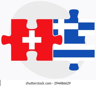 Vector Image - Switzerland and Greece Flags in puzzle isolated on white background 
