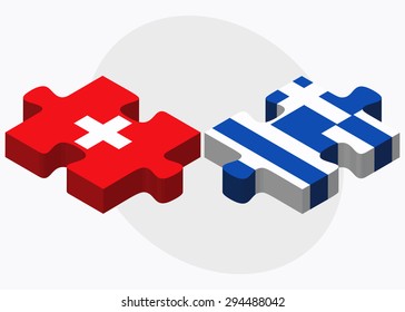 Vector Image - Switzerland and Greece Flags in puzzle isolated on white background
