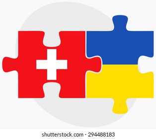 Vector Image - Switzerland and Ukraine Flags in puzzle isolated on white background 