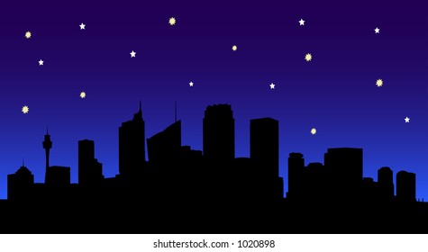 Vector Image of Sydney City Silhouette at Night.