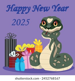 Vector image of the symbol of 2025. The new year is 2025 according to the Chinese calendar. Cute vector snake.