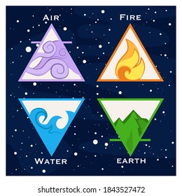 Vector image of symbols of the four elements - earth, water, air and fire