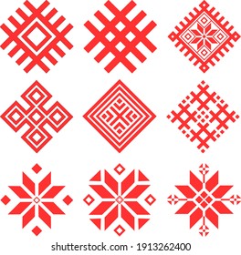 Vector image of symbols of Slavic culture that were embroidered on clothes.