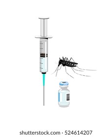 Vector image of a syringe and bottle with a mosquito