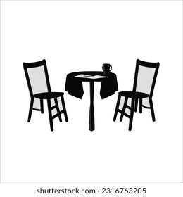 vector image of table and chair, black color, white background.