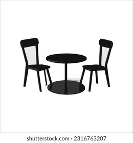 vector image of table and chair, black color, white background.