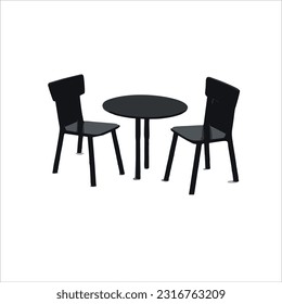 vector image of table and chair, black color, white background.