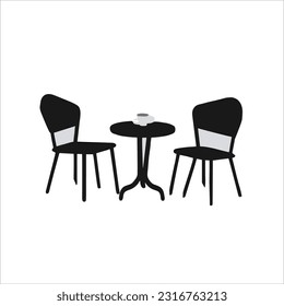 imagen vectorial de mesa y silla, color negro, fondo blanco.