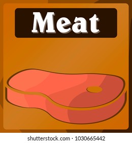 Vector image of a Table in the supermarket department with meat products. Color pattern. Background. Stickers.