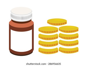 Vector image of a tablet bottle and coins