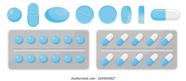 A vector image of the tablet. The concept of treatment and recovery. A health design element for apps, websites and social networks. Medicinal pills.