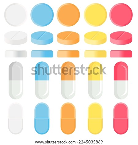 A vector image of the tablet. The concept of treatment and recovery. A health design element for apps, websites and social networks. Medicinal pills.