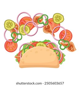 Vector image of taco. Concept of snack and fast food. Element for your website design, banner, etc.