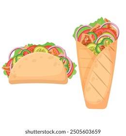 Vector image of taco. Concept of snack and fast food. Element for your website design, banner, etc.