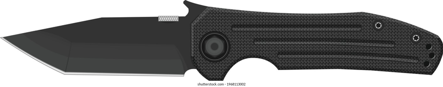 Vector image of tactical folding knife. G-10 side.
Wave. Tanto. 