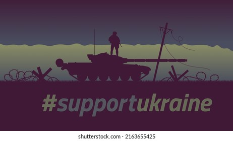 Vector Image Of A Tank Silhouette. Soviet Main Battle Tank, Belonging To The Ukrainian Army. Armed Forces Of Ukraine. Invasion Of Ukraine.
