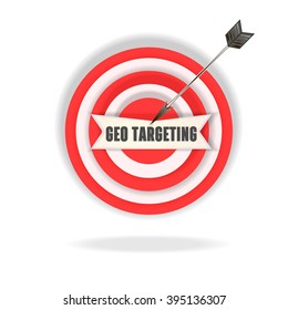 Vector image of a target with an arrow in the center. Board for darts with red and white circles. Exact hit the target. The concept of geo targeting. Geotargeting icon or logo for your design
