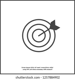 Vector image of target pierced arrow. Flat vector illustration dart icon on white isolated background. Layers grouped for easy editing illustration. For your design.